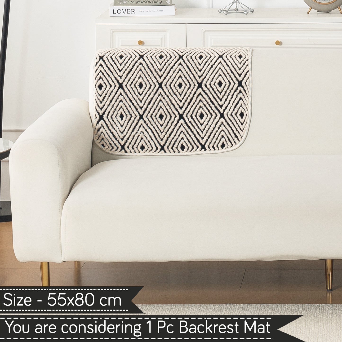 Luxury Plush Sherpa Anti-Slip Sofa Cover Mat, 'Noirea Series'| Geometric Diamond