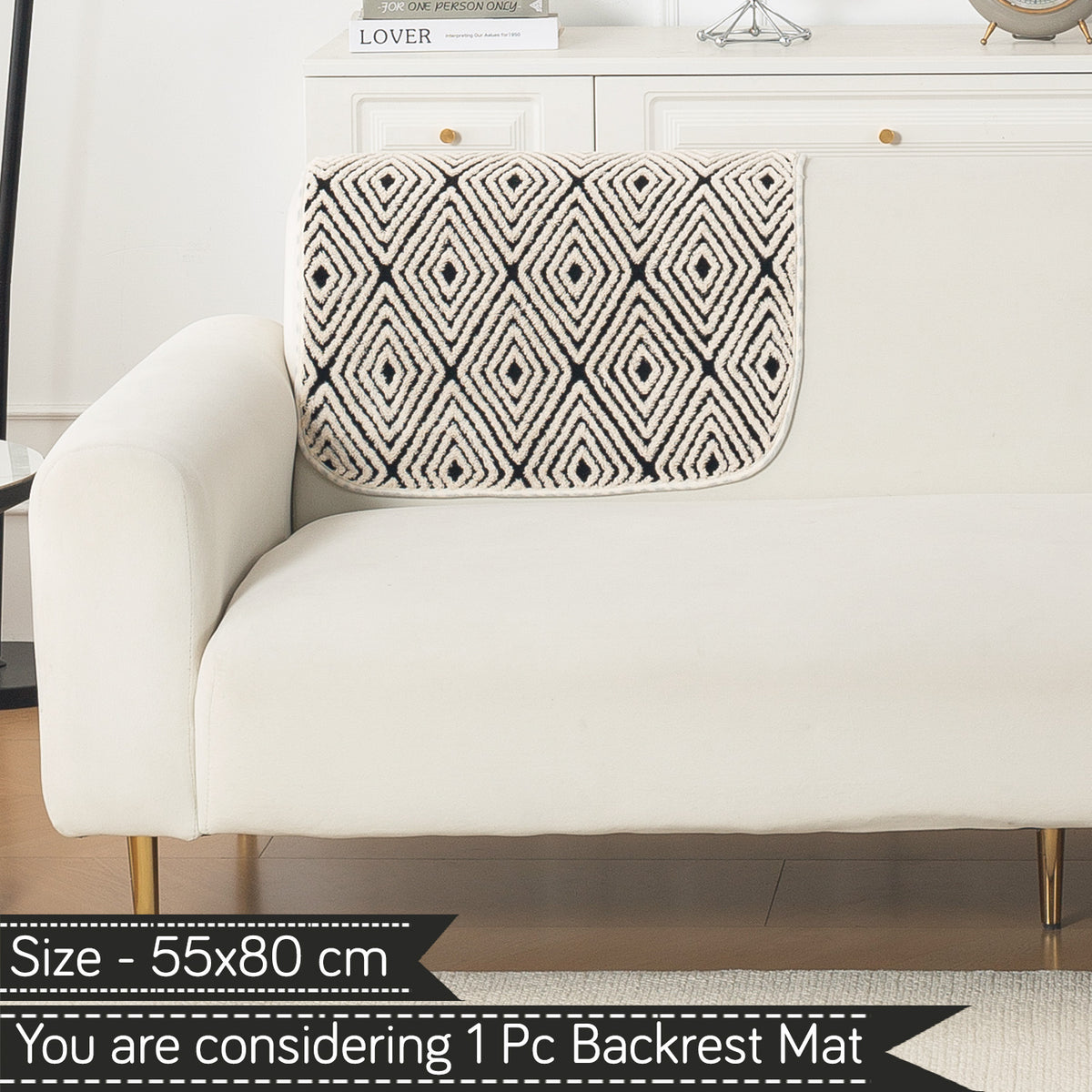 Luxury Plush Sherpa Anti-Slip Sofa Cover Mat, 'Noirea Series'| Geometric Diamond