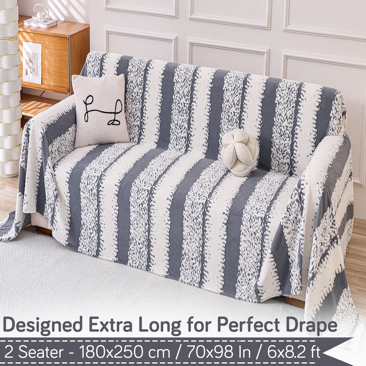 Buy Pewter Grey Colour Luxury Wavy Plush Sofa Throw – 2 Seater Sofas | HOKIPO
