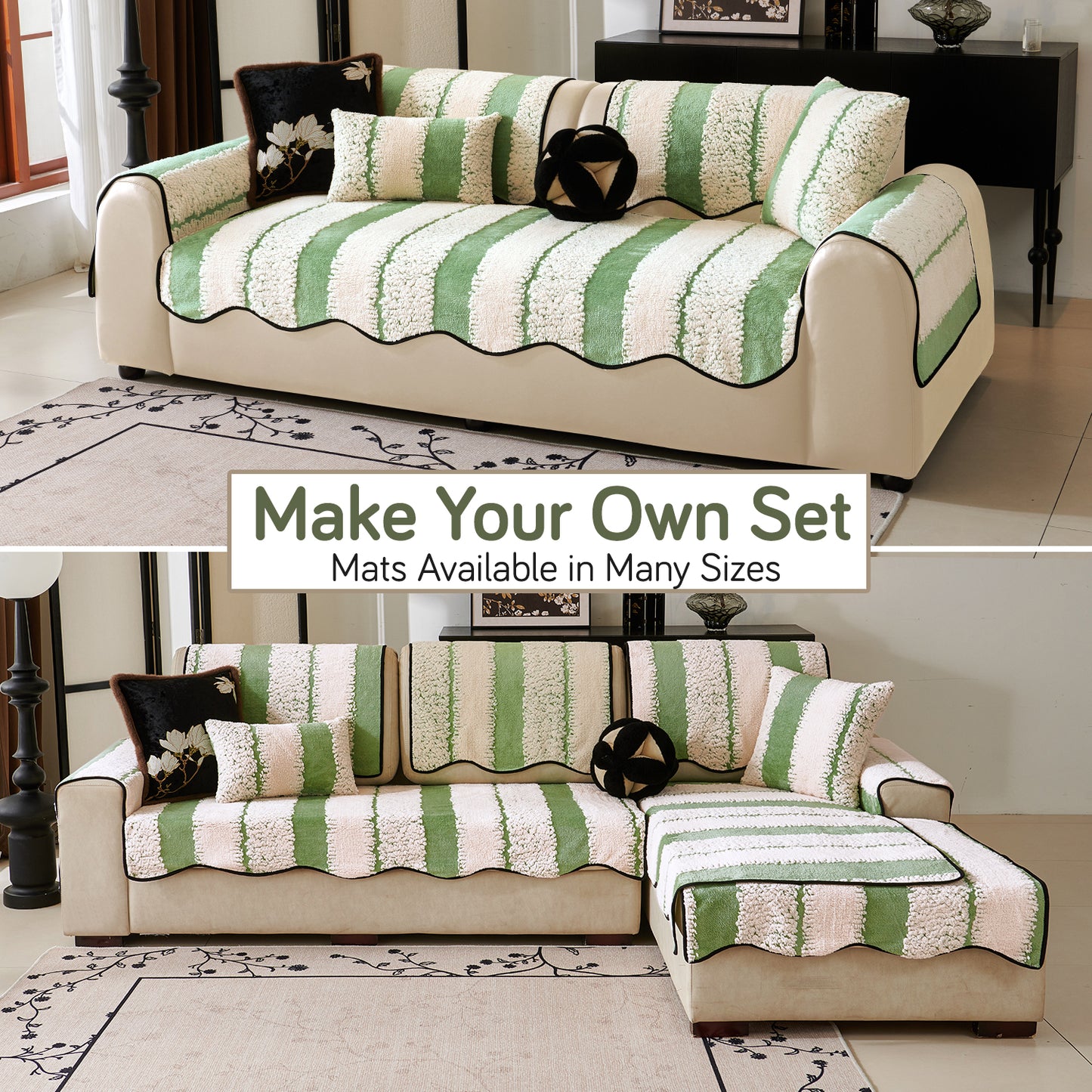 Luxury Wavy Plush Anti-Slip Sofa Cover Mats - Pistachio Green