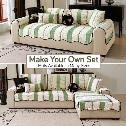 Luxury Wavy Plush Anti-Slip Sofa Cover Mats - Pistachio Green