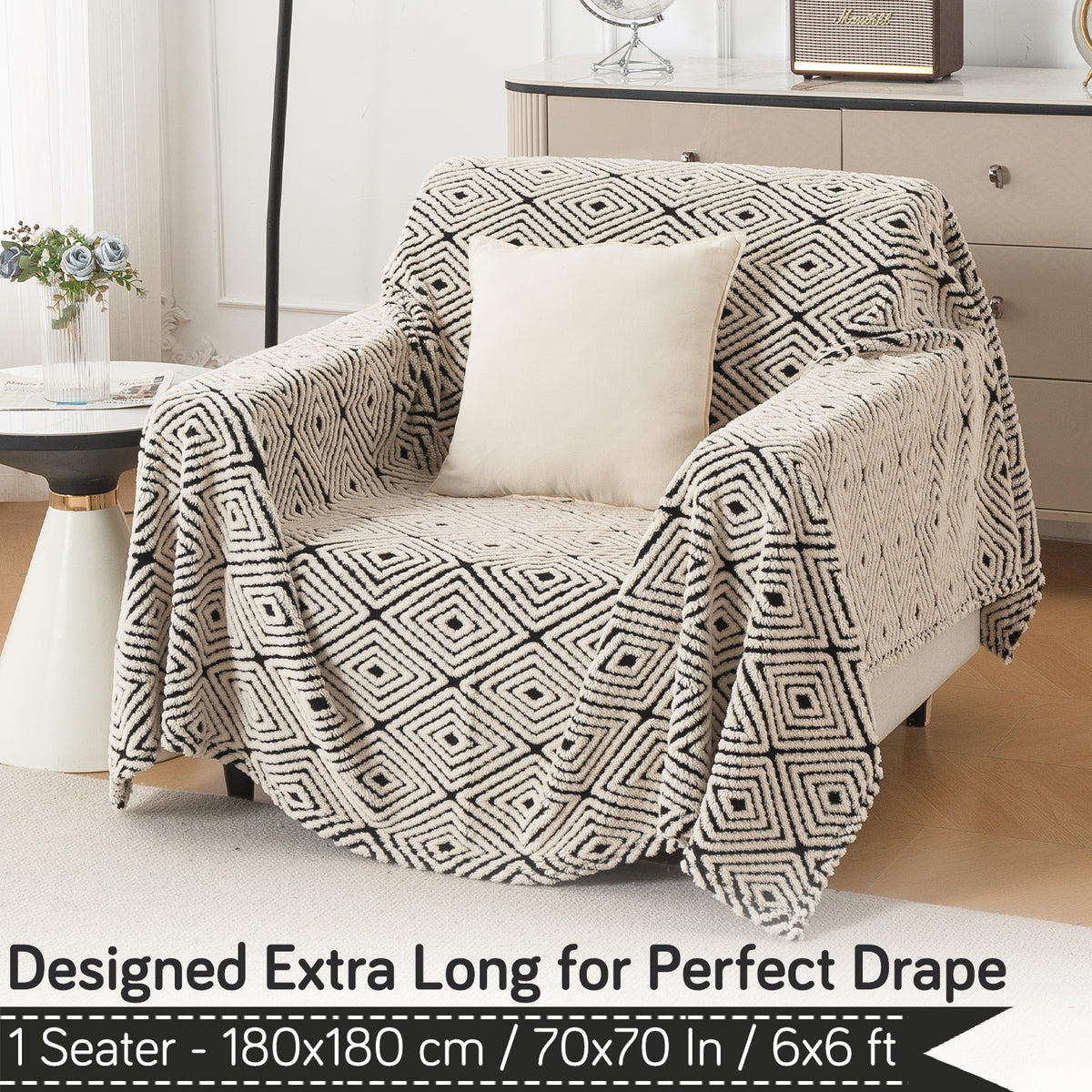 Buy Geometric Diamond Noirea Series Luxury Plush Sofa Throw – Single Seater Sofas | HOKIPO