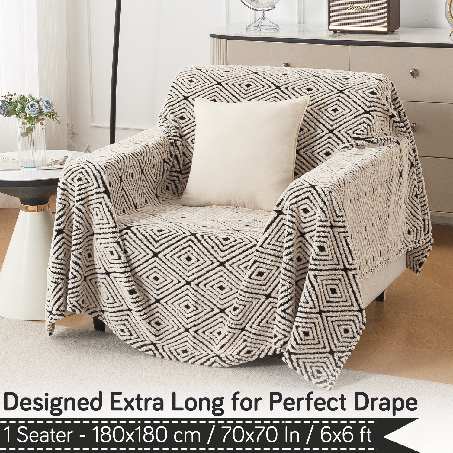 Buy Geometric Diamond Noirea Series Luxury Plush Sofa Throw – Single Seater Sofas | HOKIPO