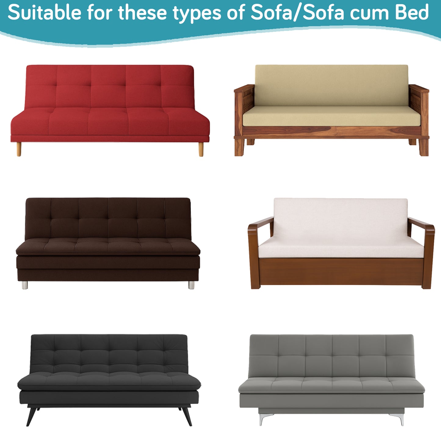 SereneSolids Stretchable Elastic Armless Sofa Cover – 140 GSM, Futon Slipcover, Easy Fit, Sky Blue