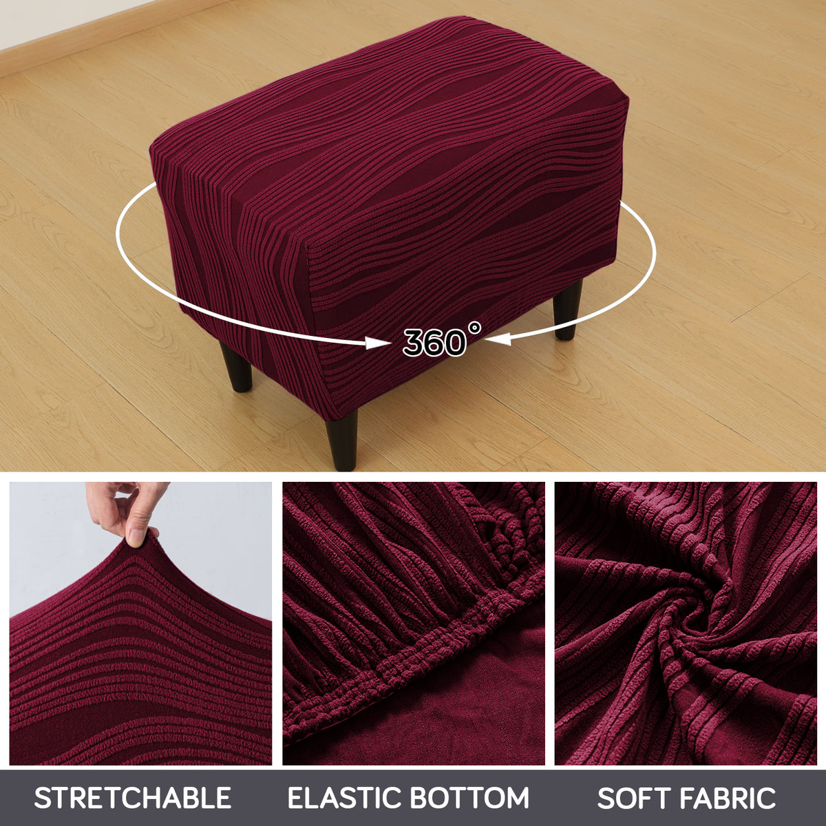 Nestiva Series Knitting Jacquard Stretchable Footstool Cover - Burgundy