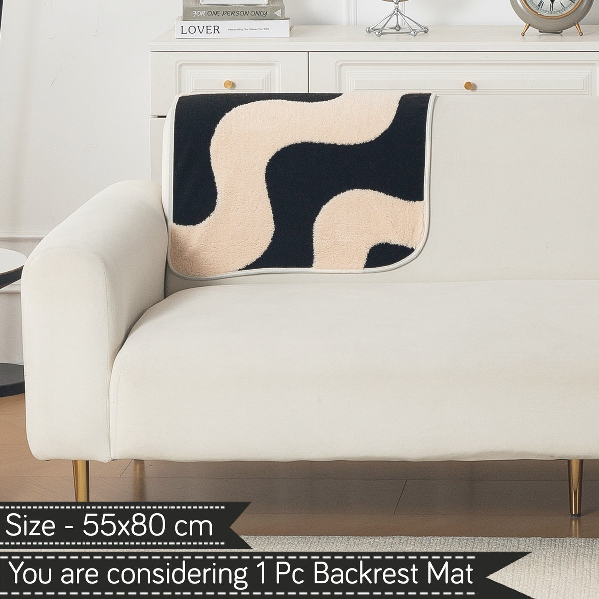 Luxury Plush Sherpa Anti-Slip Sofa Cover Mat, 'Noirea Series'| Wavy Stripe