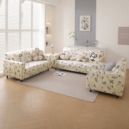 Premium Printed Velvet Sofa Cover 1/2/3 Seaters Fully Covered, Buttercream Magnolia Whisper