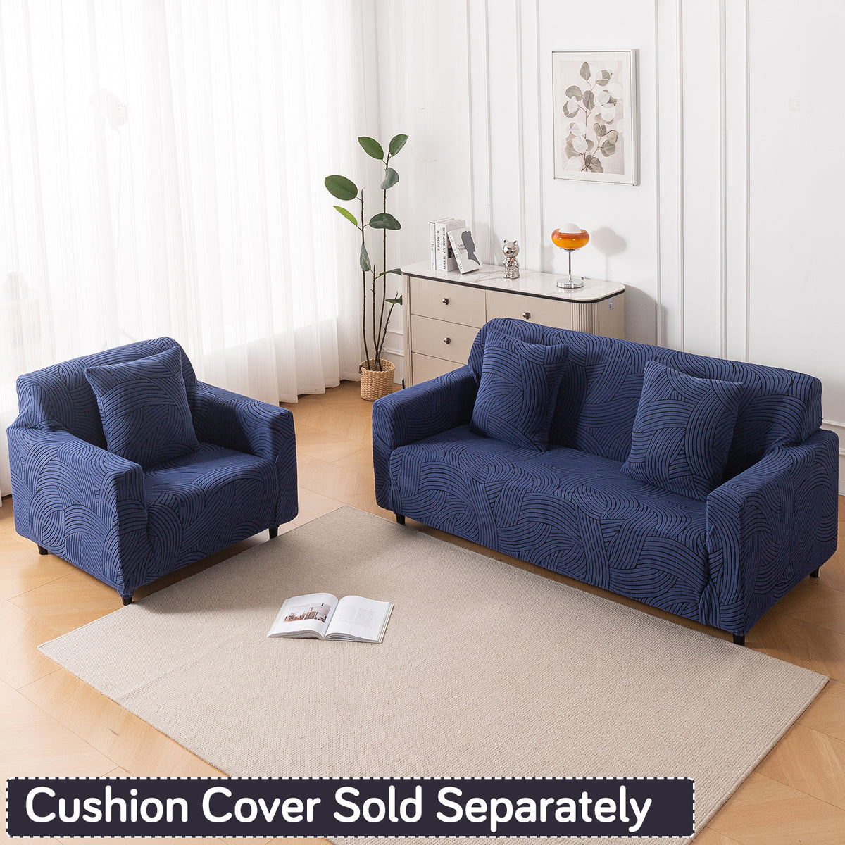 Buy royal blue colour waveline series jacquard sofa cover 1/2/3/4 seater fully covered