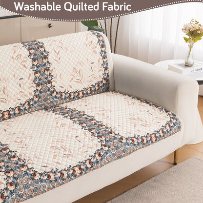 LoomVerse Quilted Sofa Cover Set Washable Sofa Panel for Seat & Back - Petal Harmony
