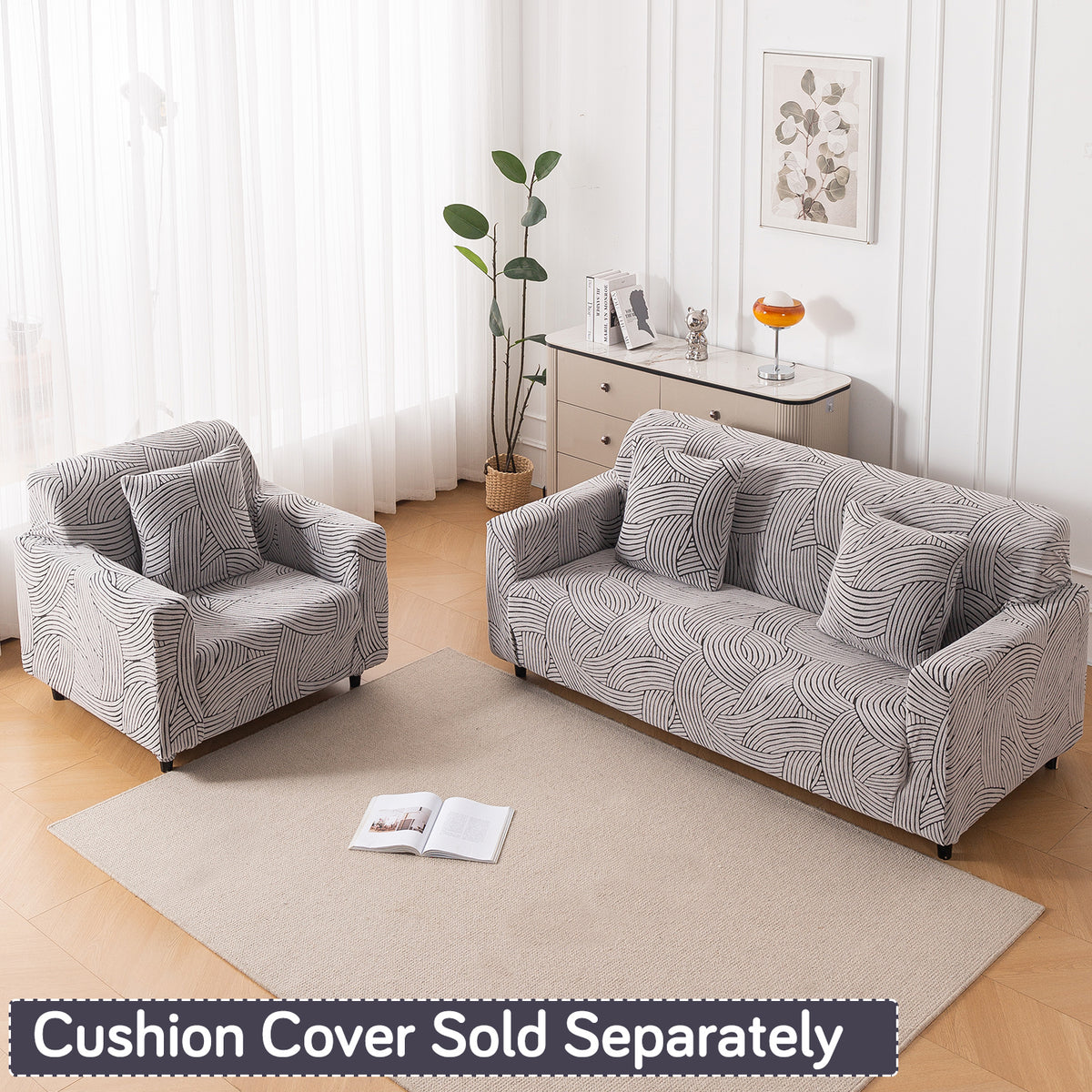 Buy classic white colour waveline series jacquard sofa cover 1/2/3/4 seater fully covered