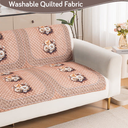 LoomVerse Quilted Sofa Cover Set Washable Sofa Panel for Seat & Back - Vintage Rosette
