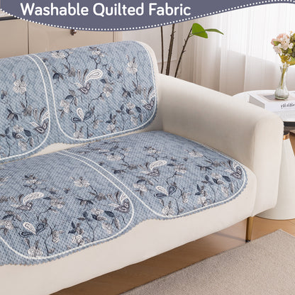 HeavenHue Fleece Soft Touch Quilted Sofa Cover Set Washable Sofa Panel for Seat & Back - Frosted Petals