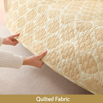 Polyester Printed Quilted Sofa Cover Mats, Ogee Ivory
