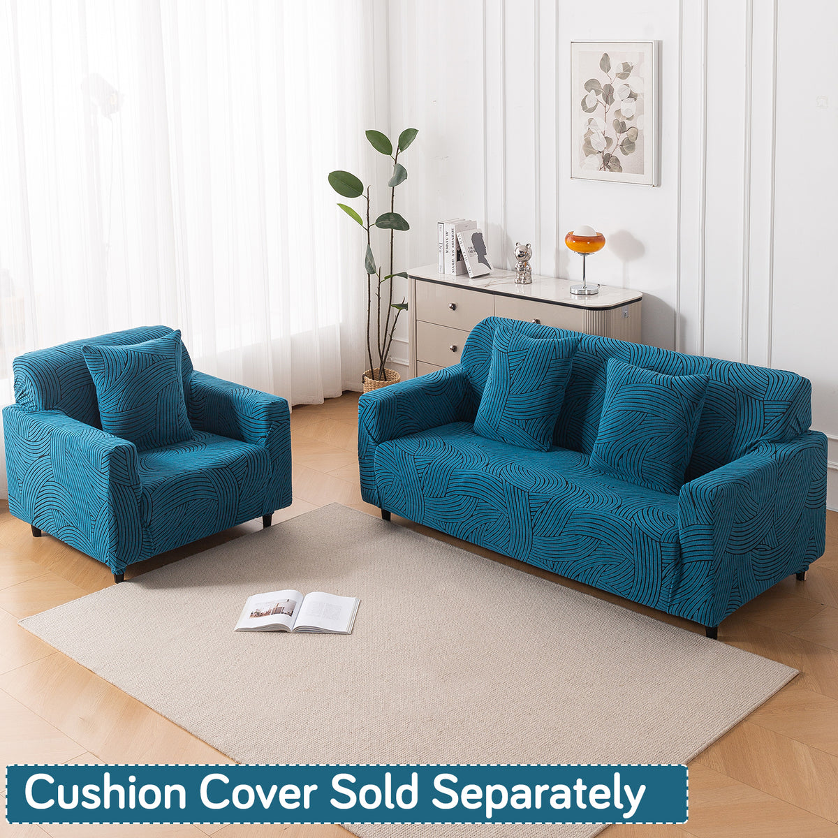 Buy rust brown colour waveline series jacquard sofa cover 1/2/3/4 seater fully covered