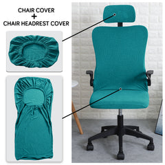 Stretchable Jacquard Office Boss Chair Seat Cover with Headrest Cover for Computer Desk Chair, Teal