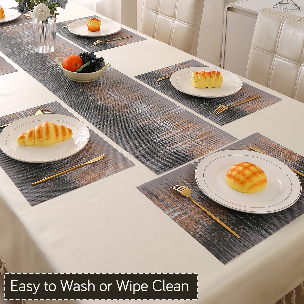 Marble Fusion PVC Mats for Dining Table, Mineral Rain - Embered Copper