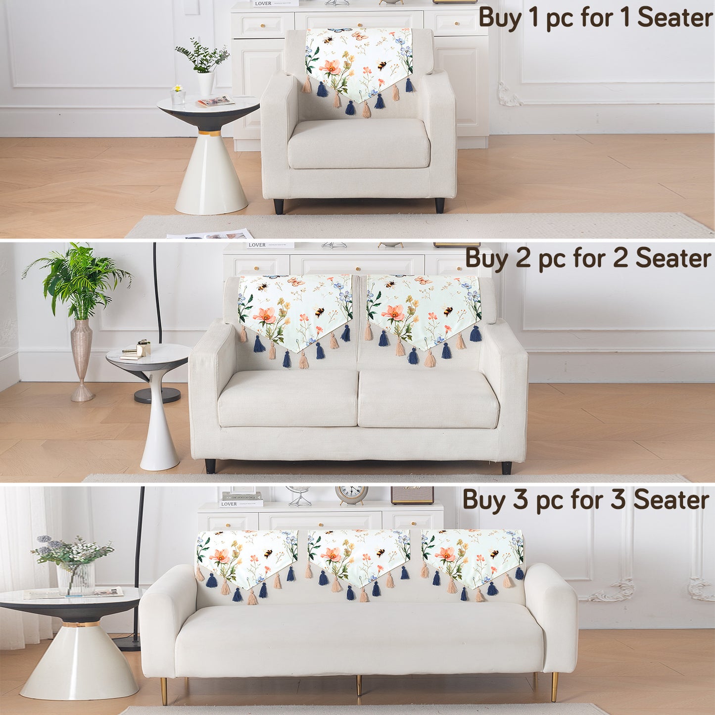 'Whispers of Nature' Series Holland Velvet Sofa Mat with Tassel, Pastel Butterfly Meadow