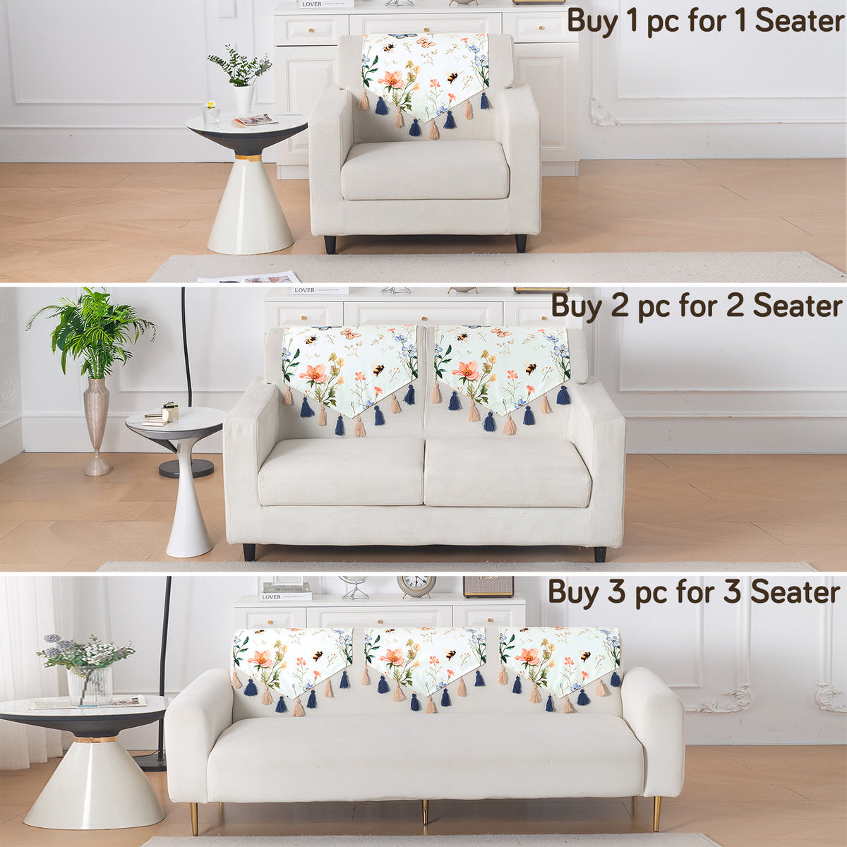 'Whispers of Nature' Series Holland Velvet Sofa Mat with Tassel, Pastel Butterfly Meadow