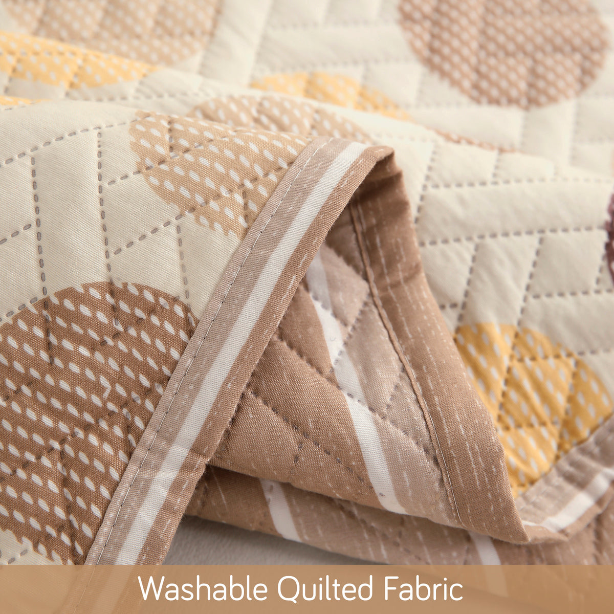 'Homehues' Printed Quilted Sofa Cover Mats, Brown Polka Dot