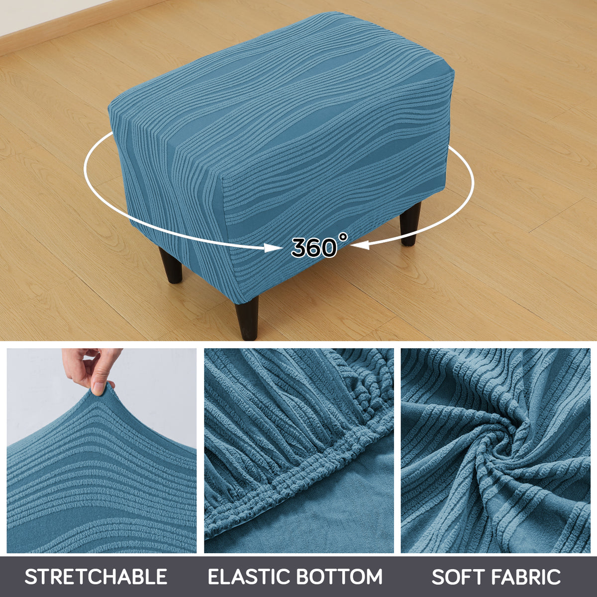 Nestiva Series Knitting Jacquard Stretchable Footstool Cover - Sea Blue