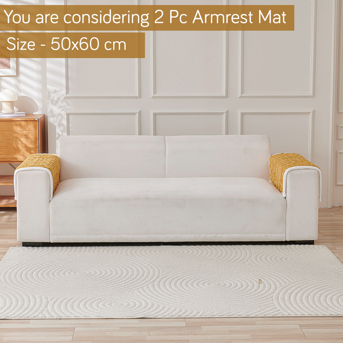 'Italian Caelora' Luxury Jacquard Plush Anti-Slip Sofa Cover Mat - Honey Yellow
