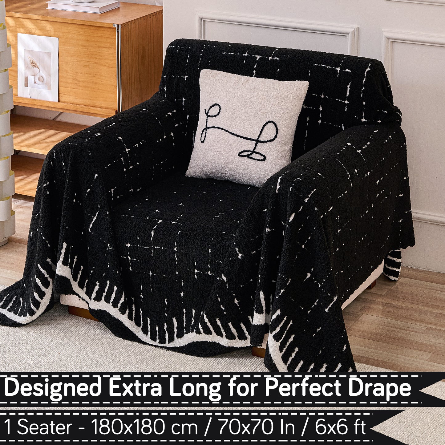 Buy Black Colour Supple Soft Wavy Plush Sofa Throw – 1 Seater Sofas | HOKIPO