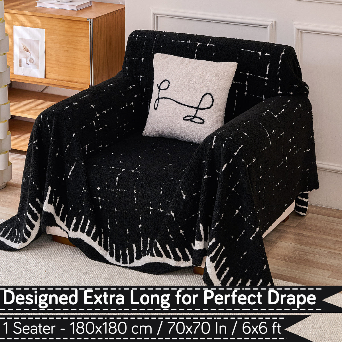 Buy Black Colour Supple Soft Wavy Plush Sofa Throw – 1 Seater Sofas | HOKIPO