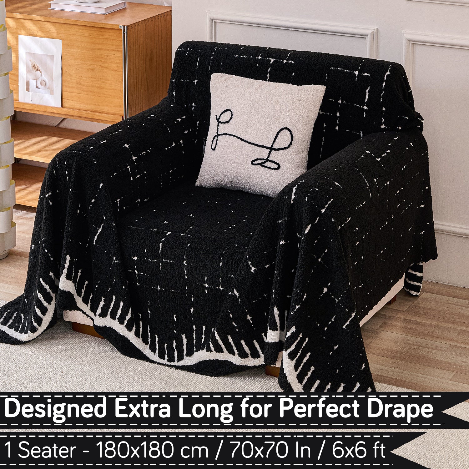 Buy Black Colour Supple Soft Wavy Plush Sofa Throw – 1 Seater Sofas | HOKIPO