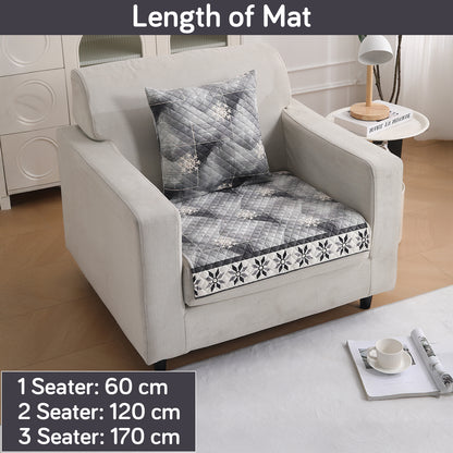 LiefNest Printed Holland Velvet Sofa Mat with Foam Filling - Snowflakes Gradient Grey for 1/2/3 Seater & Armrest