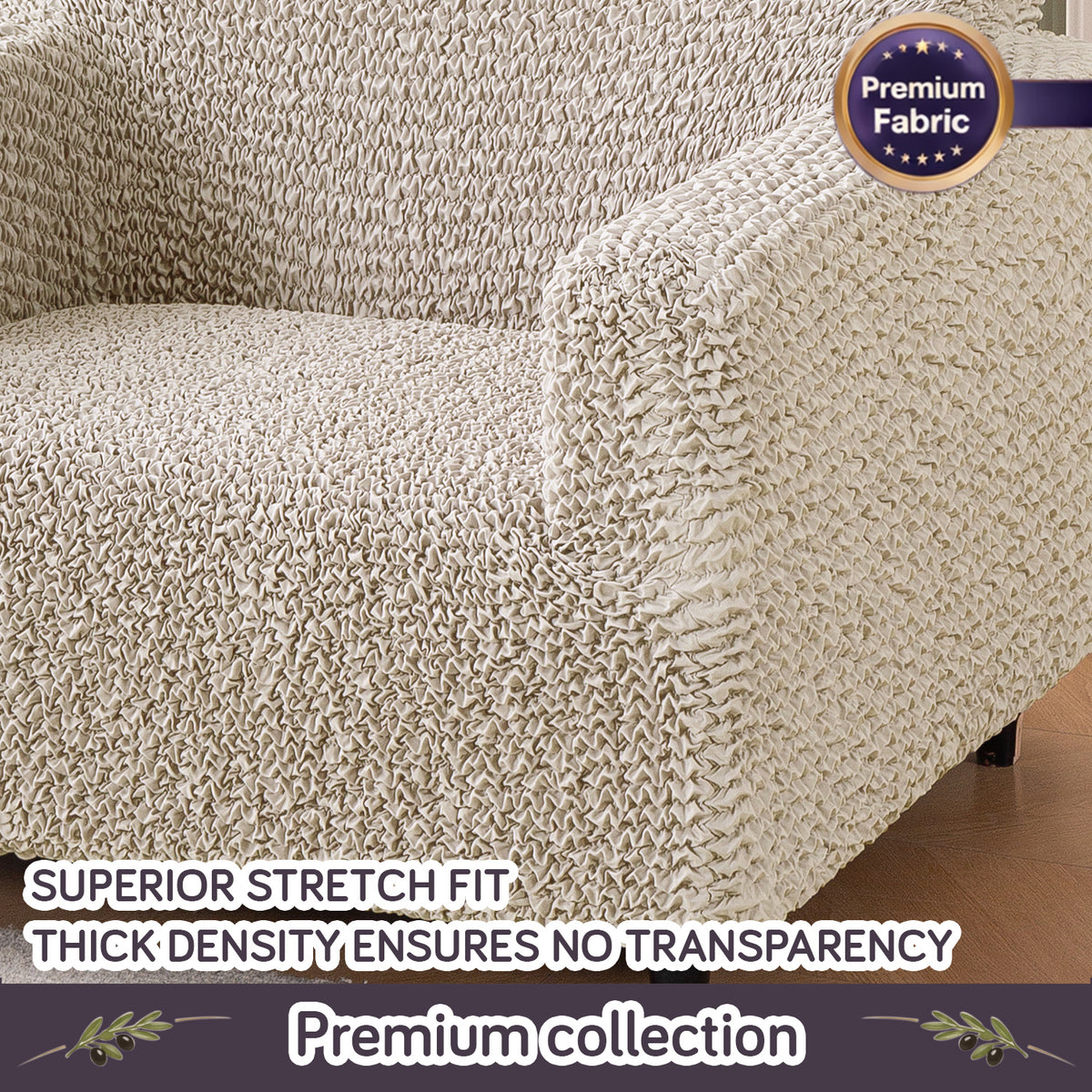 Italian Belissia Luxe Series' Super Stretchable Microfiber 1/2/3 Seater Sofa Cover, Snow Cream