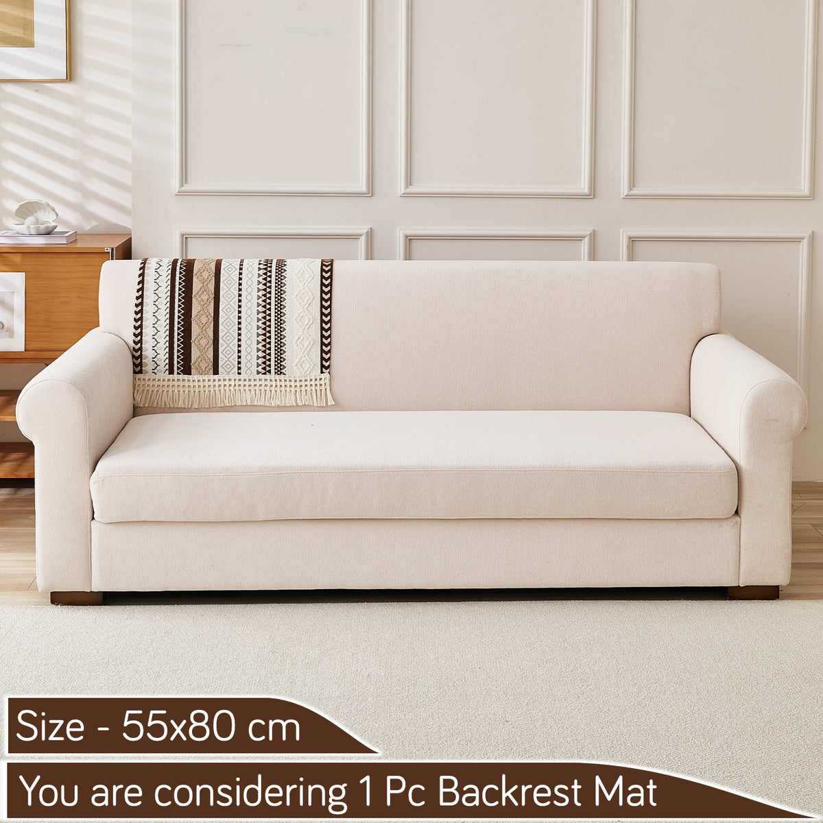 Nordic Boho Geometric Sofa Cover Mat with Tassel, 'Nordic Tassel Series'  Chocolate Brown