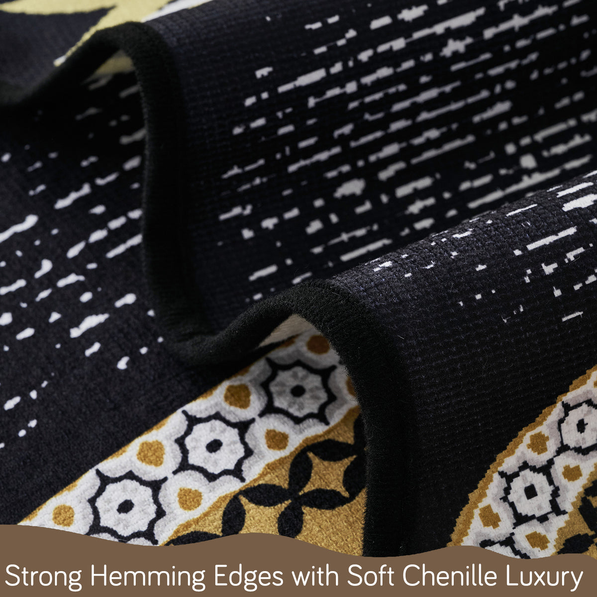 Arcea Chenille With Curved Edges Sofa Cover Mat, Mustard Gold Tribal