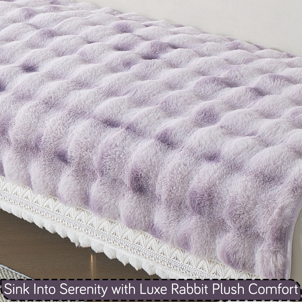 Faux Rabbit Fur Sofa Cover with Lace |Gradient Rabbit Plush, Violet
