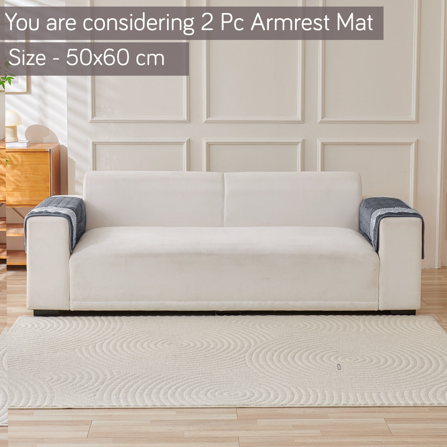 BelleLace Series Imperial Milk Velvet Sofa Cover Mat with Lace Design - Porpoise Grey