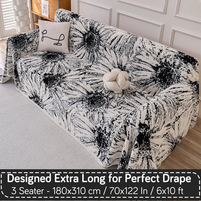 Buy Midnight Black Colour DaisyBloom Series Luxury Plush Sofa Throw – 3 Seater Sofas | HOKIPO