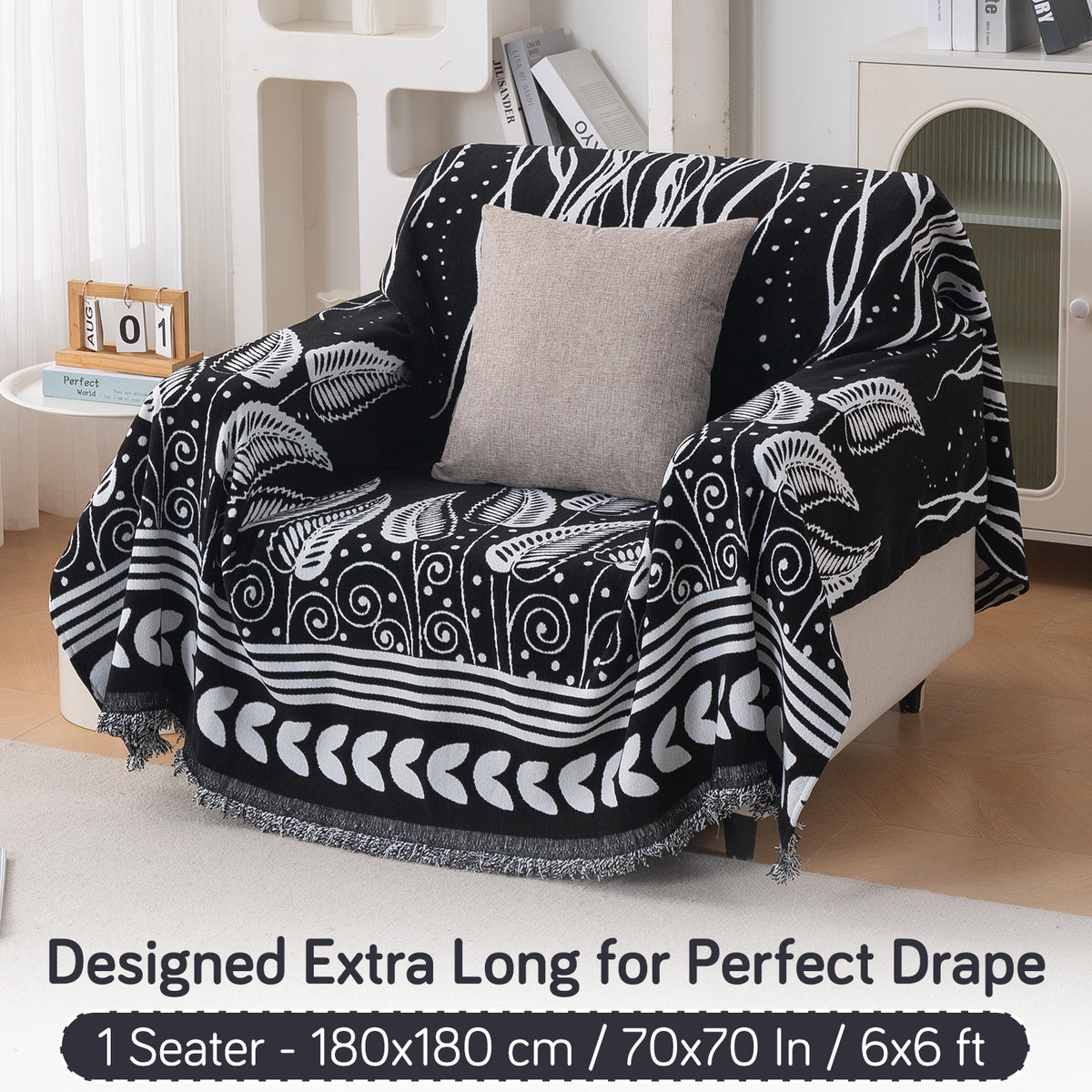 Buy Premium & Stylish Black Fern Tribal Serene Abode Chenille Single Seater Sofa Throw | HOKIPO