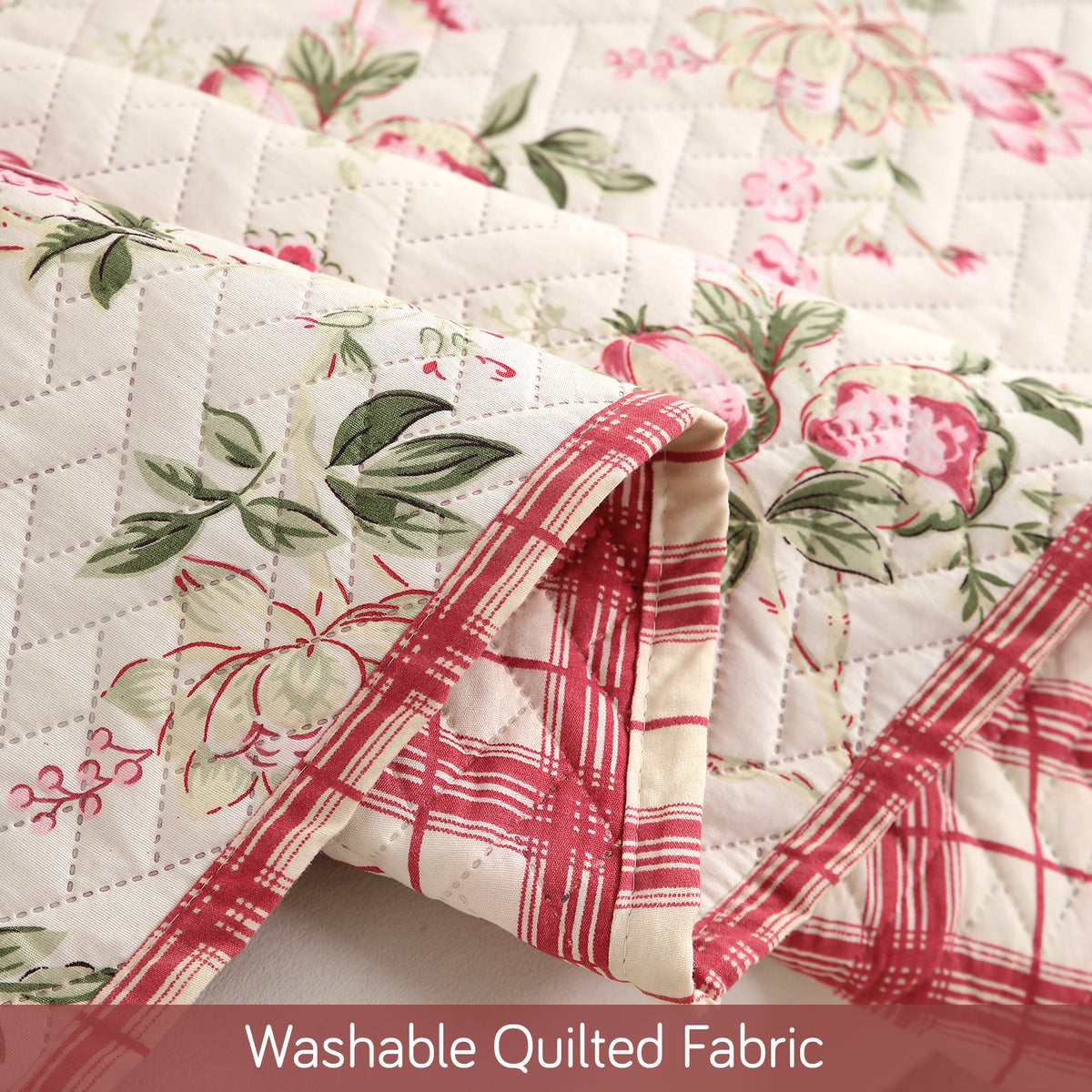'Homehues' Printed Quilted Sofa Cover Mats, Beige Peonies