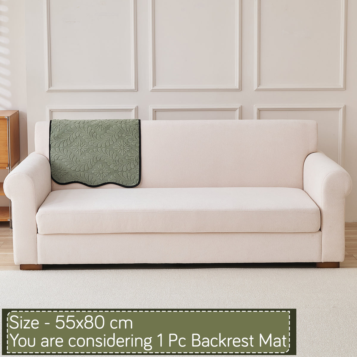 Embossed Floral Jacquard Anti-Slip Sofa Cover Mat, 'Wavy Petal Crest Series' Sage Green