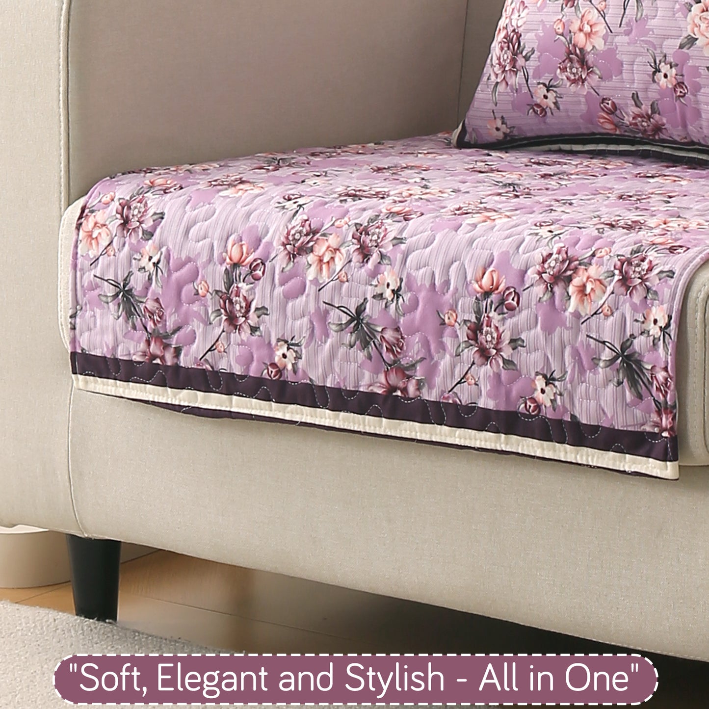 Florentina Series Printed Holland Velvet Sofa Mat - Peony Lavender