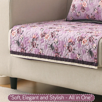 Florentina Series Printed Holland Velvet Sofa Mat - Peony Lavender