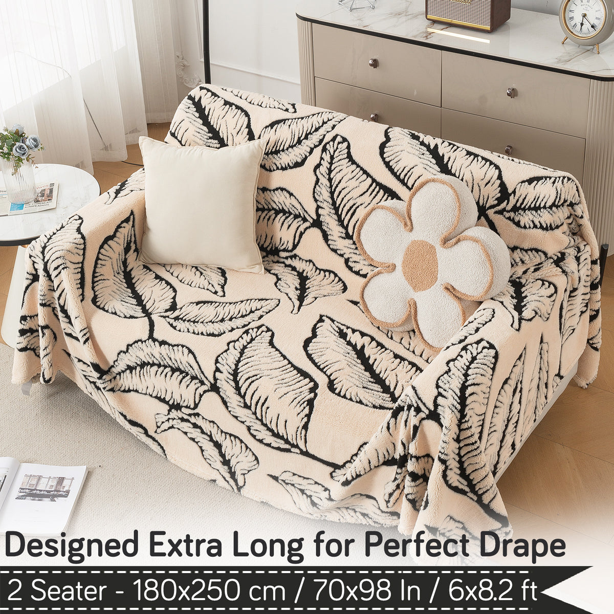 Buy Botanical Leaf Design Noirea Series Plush Sherpa Sofa Throw – 2 Seater Sofas | HOKIPO