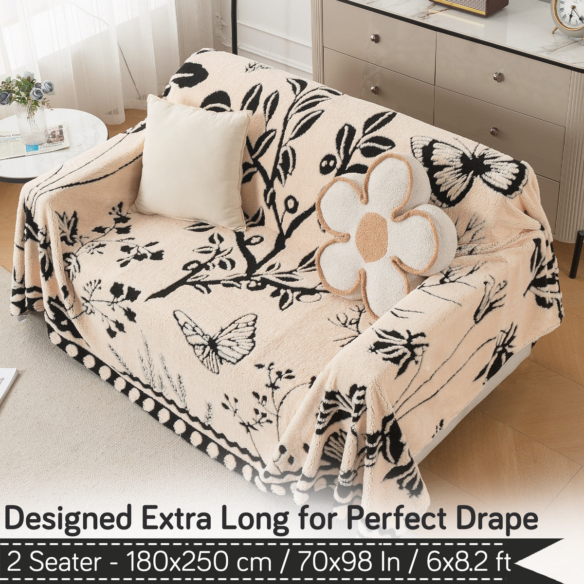 Buy Butterfly Garden Noirea Series Luxury Plush Sofa Throw – 2 Seater Sofas | HOKIPO