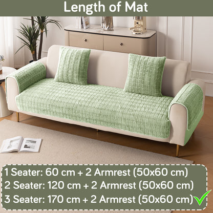 Premium Plush Anti Slip Sofa Cover Mat with 2 Armrest Cover, Green