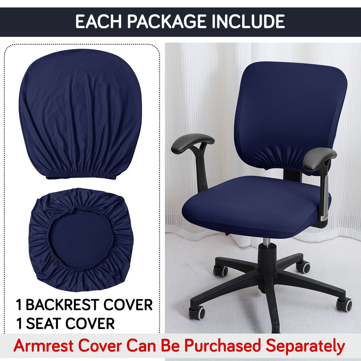 Office Chair Cover for Task Chair – 140 GSM Stretchable Fabric – Washable & Anti-Slip – Fits Small Office Chairs Without Headrest, Navy Blue