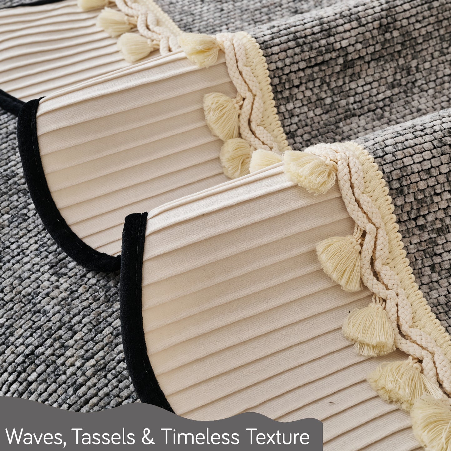 'Wavy Royale Series' Thick Woven Weave Chenille Sofa Cover with Tassel, Moon Grey