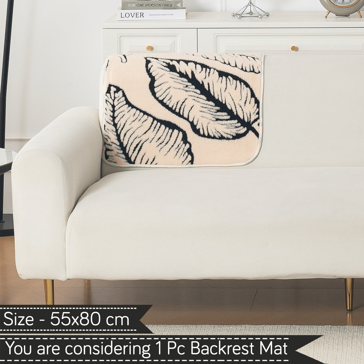 Luxury Plush Sherpa Anti-Slip Sofa Cover Mat, 'Noirea Series'| Botanical Leaf