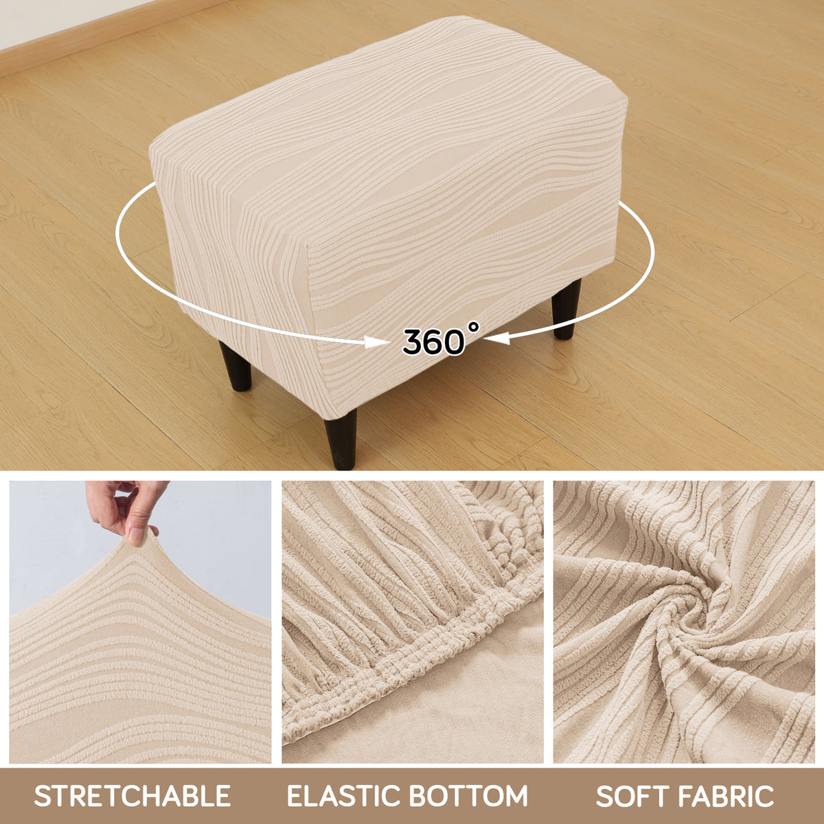 Nestiva Series Knitting Jacquard Stretchable Footstool Cover - Skimmed Cream
