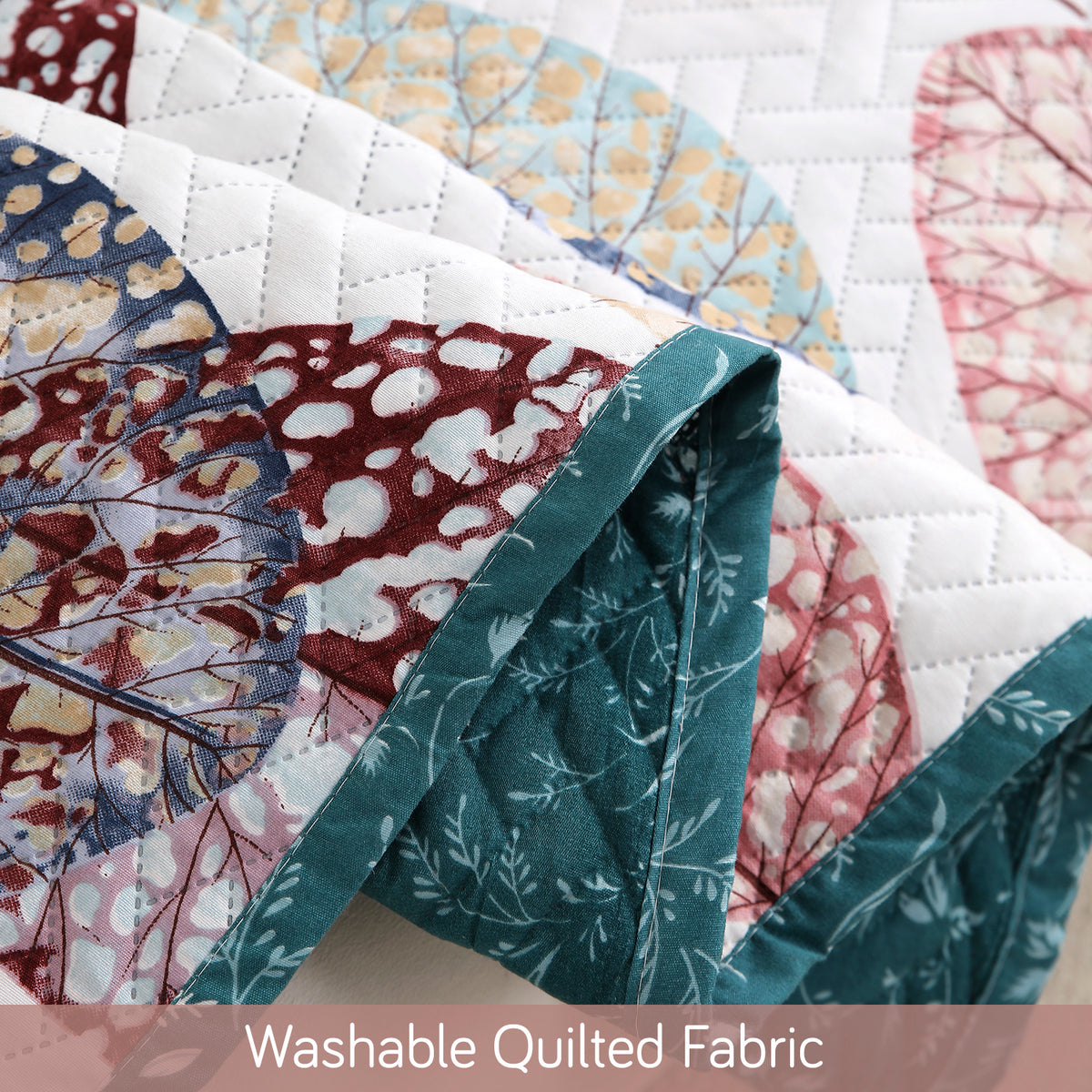 'Homehues' Printed Quilted Sofa Cover Mats, Multicolor Linden Leaf