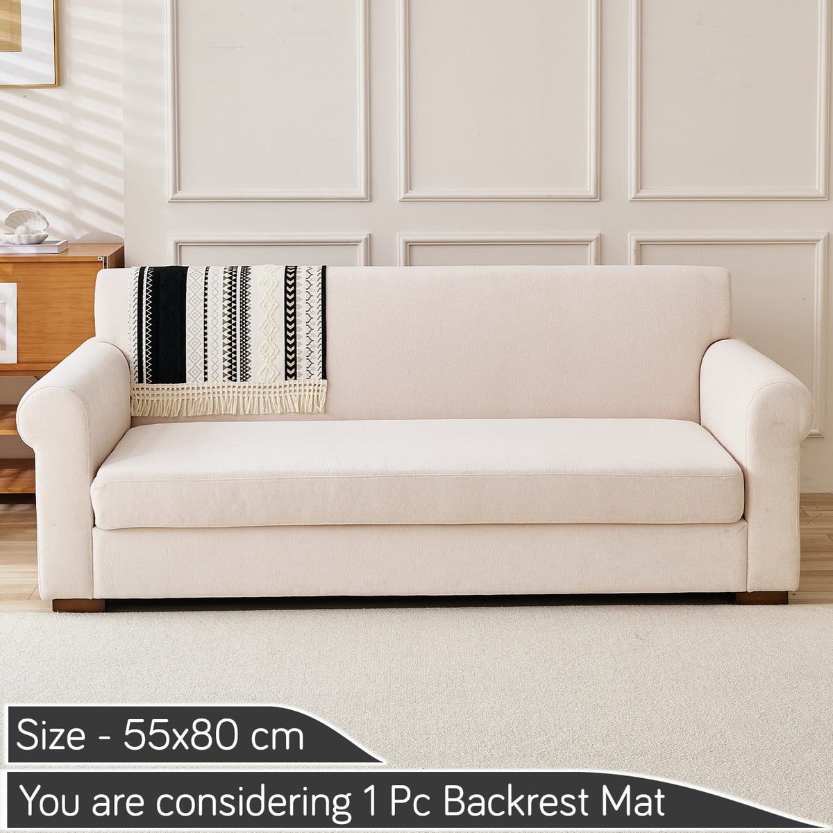 Nordic Boho Geometric Sofa Cover Mat with Tassel, 'Nordic Tassel Series'  Aurora Black