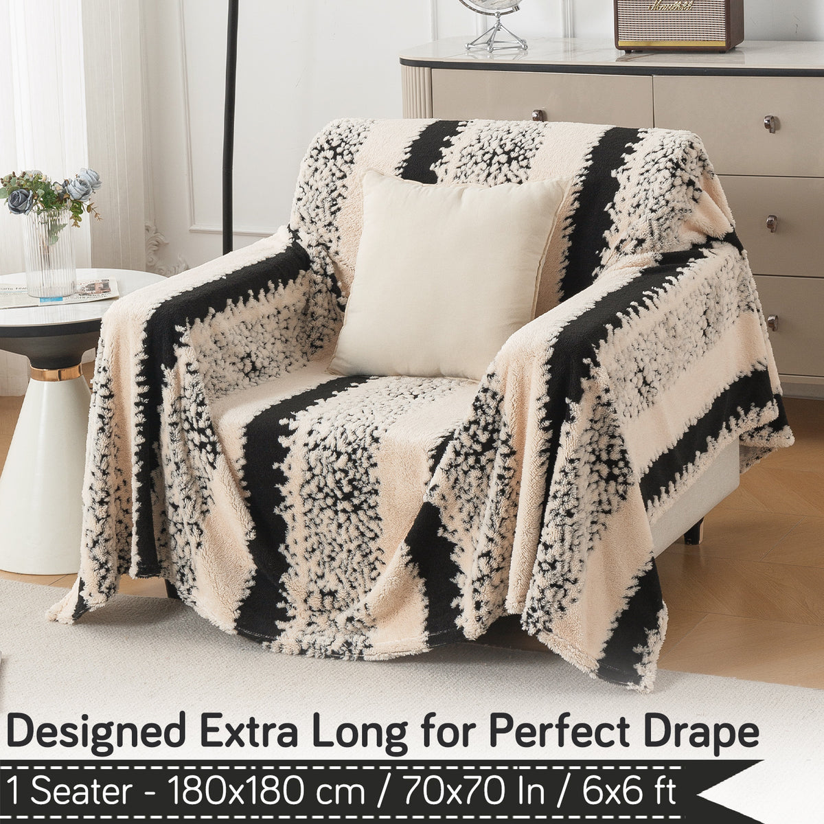 Buy Textured Stripe Noirea Series Luxury Plush Sofa Throw – Single Seater Sofas | HOKIPO